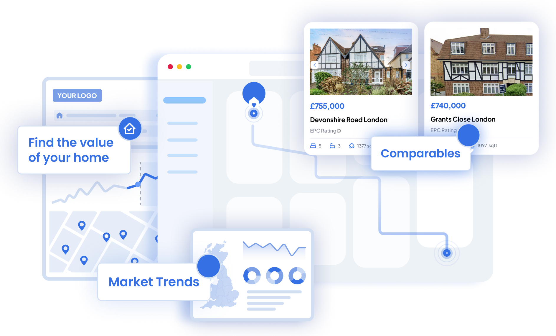 Pulse property valuation interface showing home values, comparables and market trends