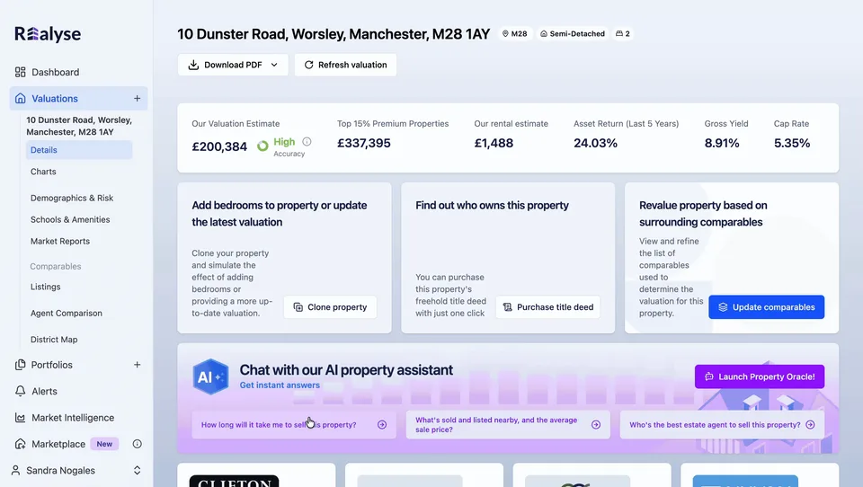 Pulse valuation screen showing a property estimate, rental estimate, ownership options and property research tools